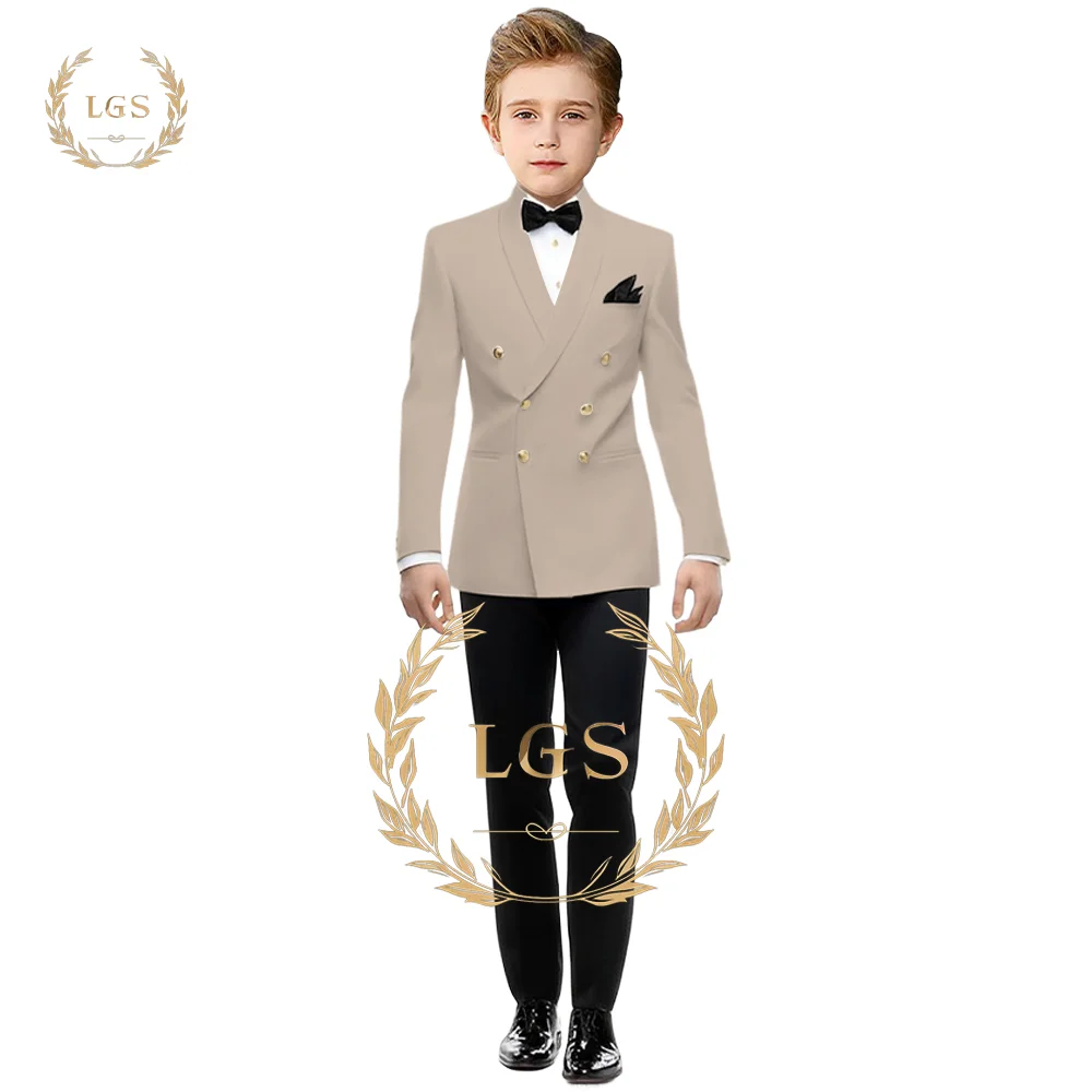 Boys double-breasted wedding suit 2-piece suit (jacket and trousers set) 3~16 years old children\'s formal custom suit