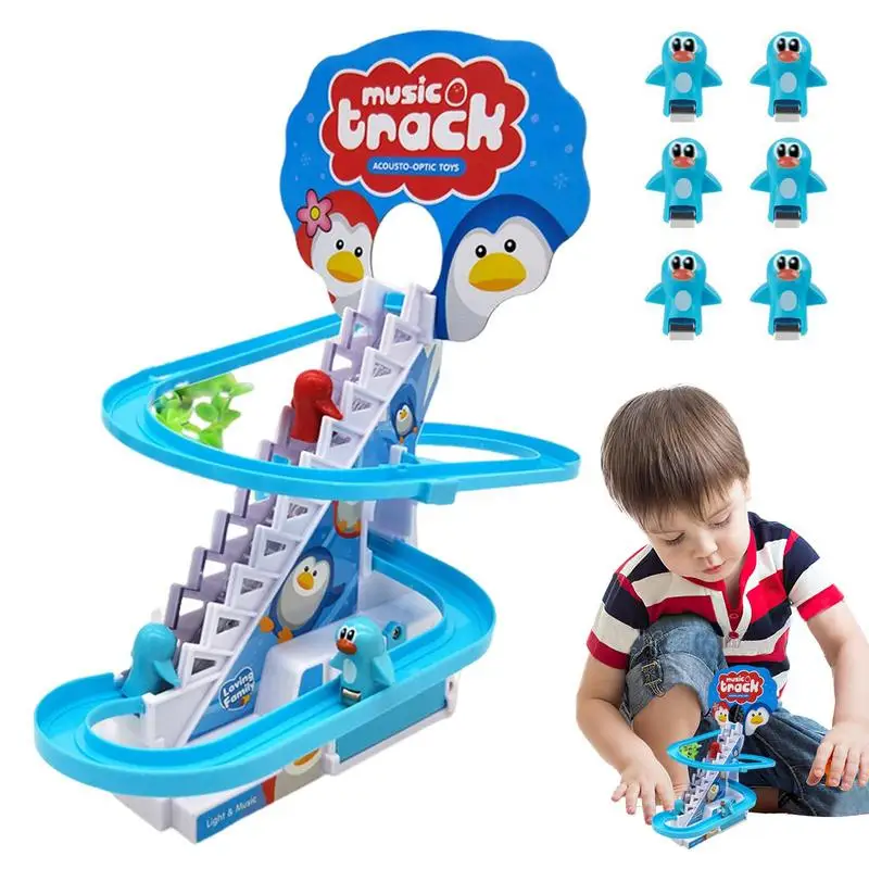 Sliding Track Toy Penguin Stairs Climbing Race Track Toy Early Educational Toys With Lights And Music For Halloween