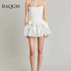 Designer White Two Piece Sets for Women Strapless Sleeveless Sweet Dress and Minimalist Shorts Elegant Party Evening Set Female