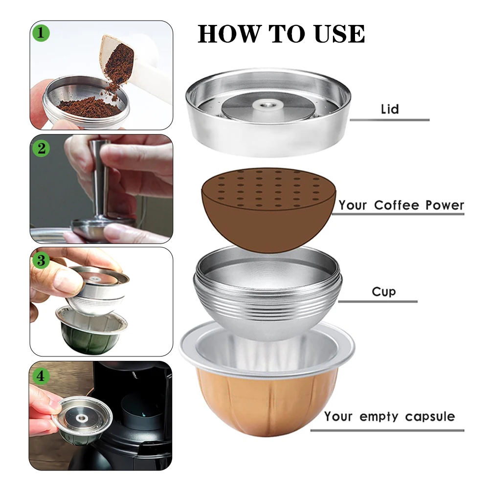 Reusable Coffee Capsules Stainless Steel Refillable Vertuo Pods Compatible With Nespresso Vertuoline 230ML And 414ML Pods