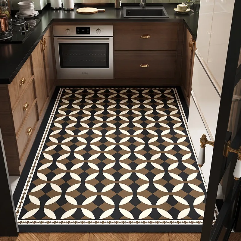 Geometric Pattern Kitchen Floor Mat PVC Anti-slip Rug Oil-proof Waterproof Carpet Leather Washable Mats Balcony Rugs שטיח למטבח