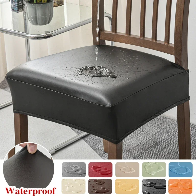 WaterProof Square Chair Cushion Cover PU Leather Seat Slipcover Chair Cover for Kitchen Hotel Banquet Dining Living Room 1PC