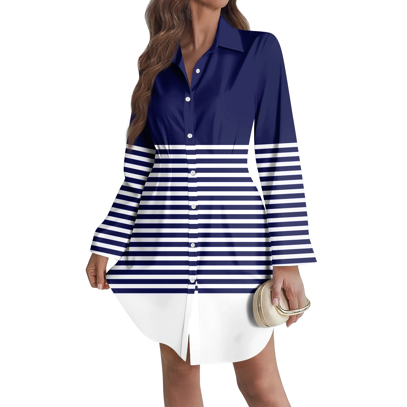 세련된 여성 긴 소매 셔츠 드레스 여성의 느슨한 v 넥 긴팔 드레스 작업 셔츠 드레스 여성 캐주얼 버튼