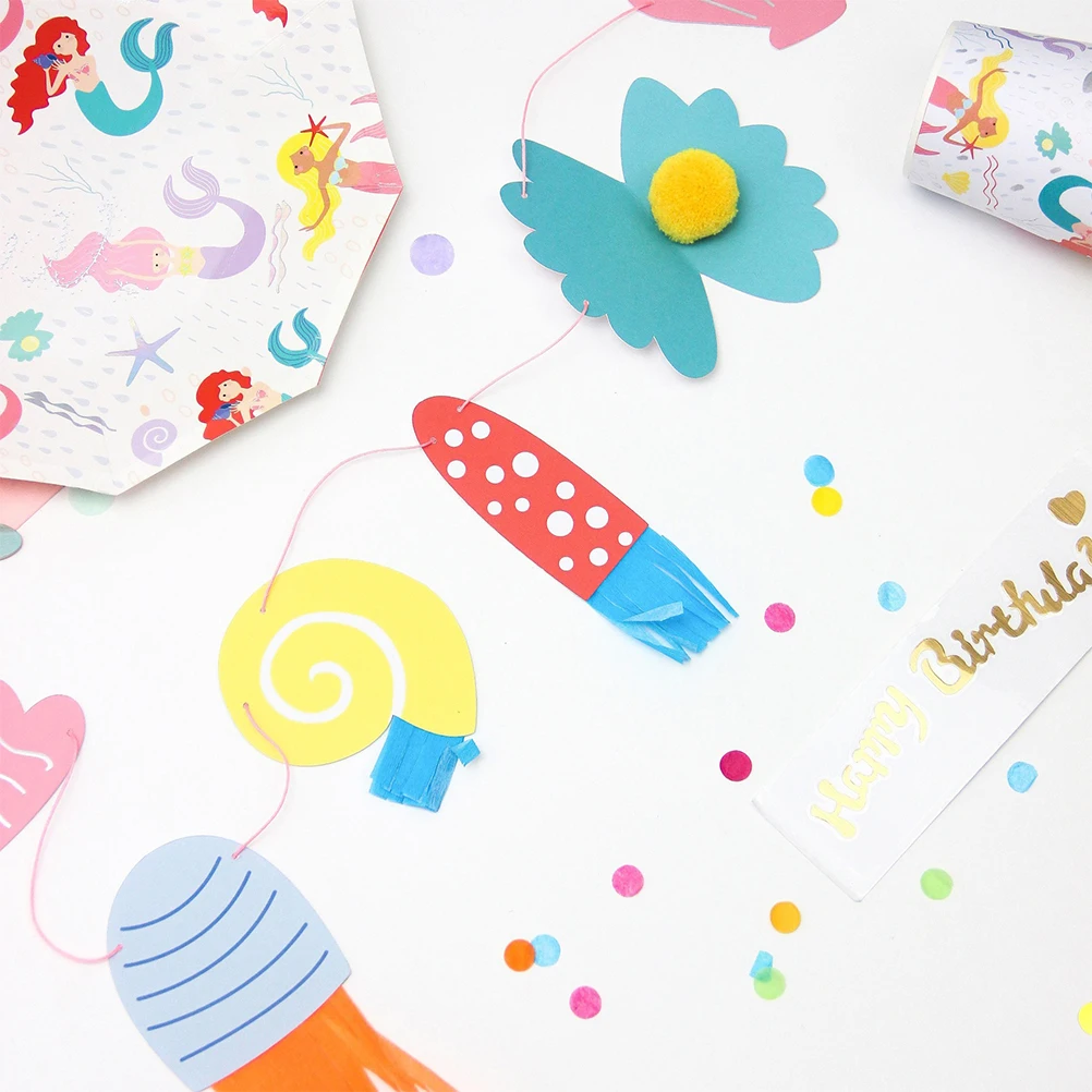 

3 PCS Banner Mermaid Pulling The Flag Paper Hanging Banners Bunting Birthday Decor Baby
