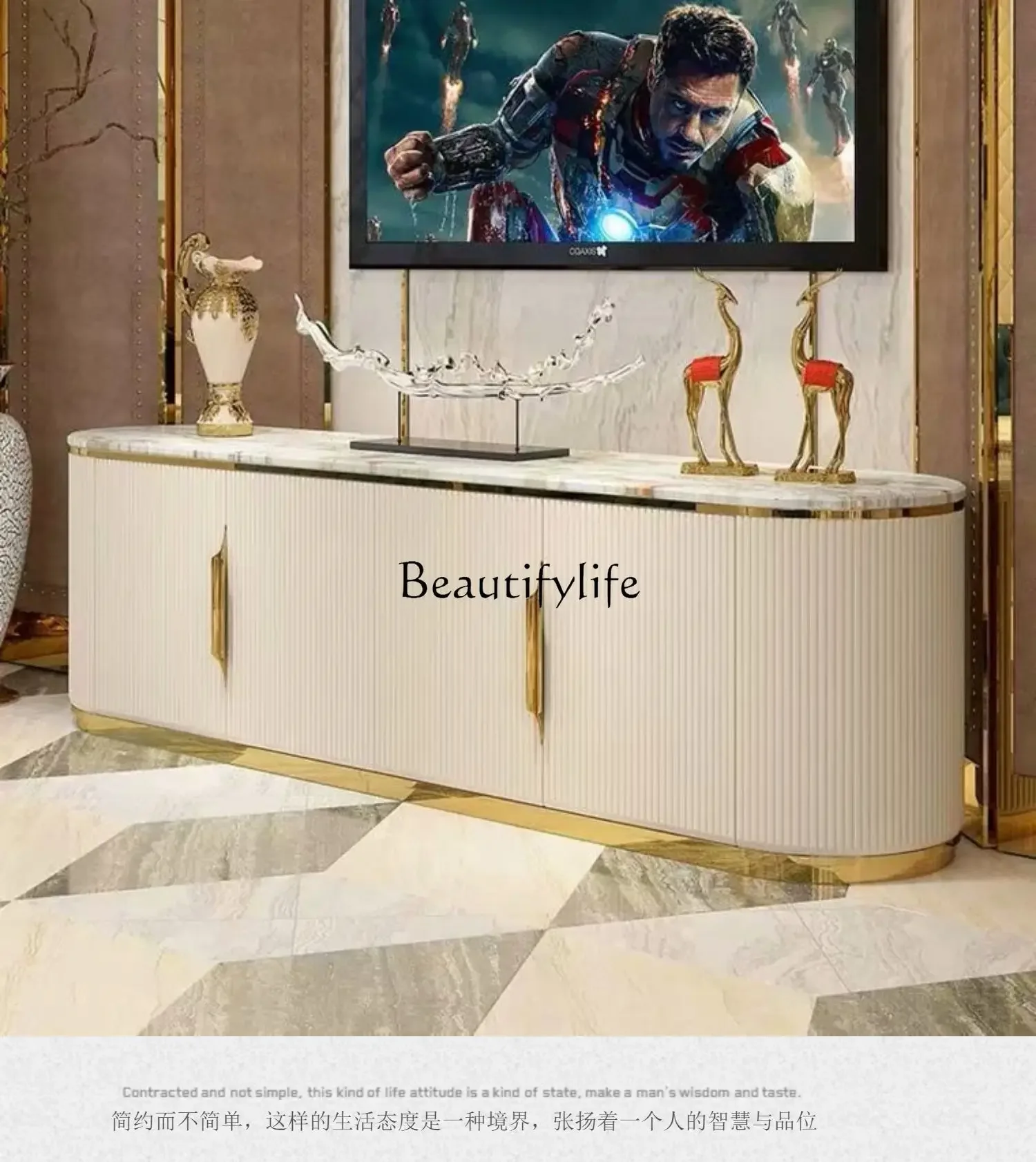 

yj32 American light luxury solid wood TV cabinet marble entrance decorative storage neoclassical audio-visual cabinet retro