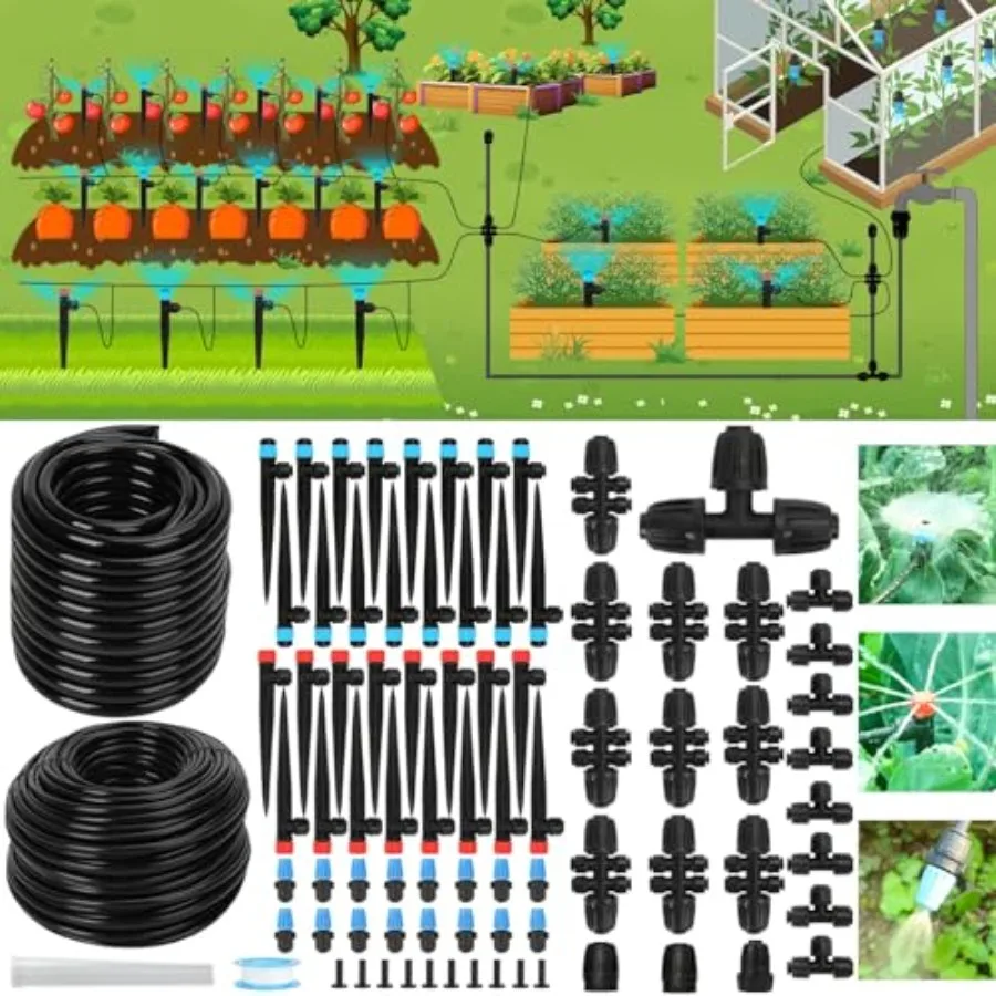 250Feet Drip Irrigation Kit 2026 New Quick-Connect Micro Irrigation System with 1/4'' 1/2'' Tubing Locking Nozzle Emitters Adju