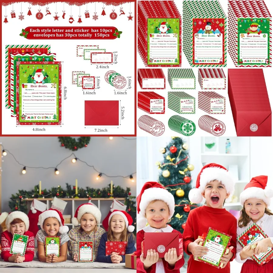 

Harloon 150 Pcs Letter to Santa Writing Kit for Christmas Holiday Greeting Supplies with Snowman Elf Theme Nice Naughty Sticker