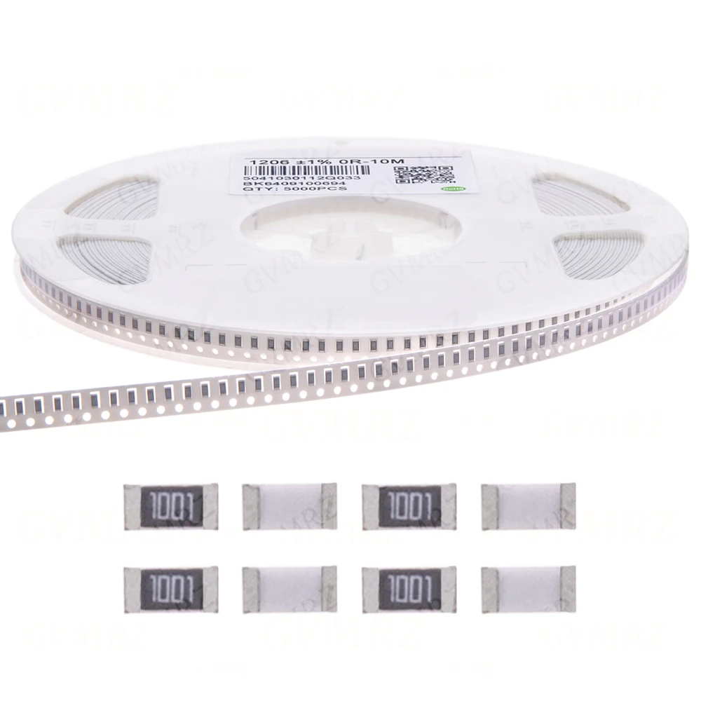 1Reel 5000pcs 100R 220R 330R 470R  1K 4.7K 10K 10 100 330 470 ohm   1206 1%  percenta  SMD  0 ohm ~ 10M ohm chip resistor 0 10R
