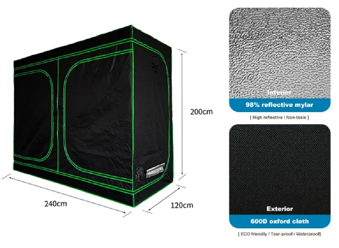 Growbox roślin namiot kryty hydroponika pomieszczenie do uprawy cieplarnianych 240*120*200cm duży rosną namiot 600D odblaskowe Mylar rosną namioty