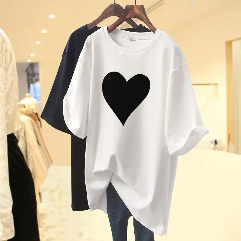 

Summer Printed Casual Pure Cotton Loose Pullover Women O-neck Short Sleeve Basics Top T-shirt
