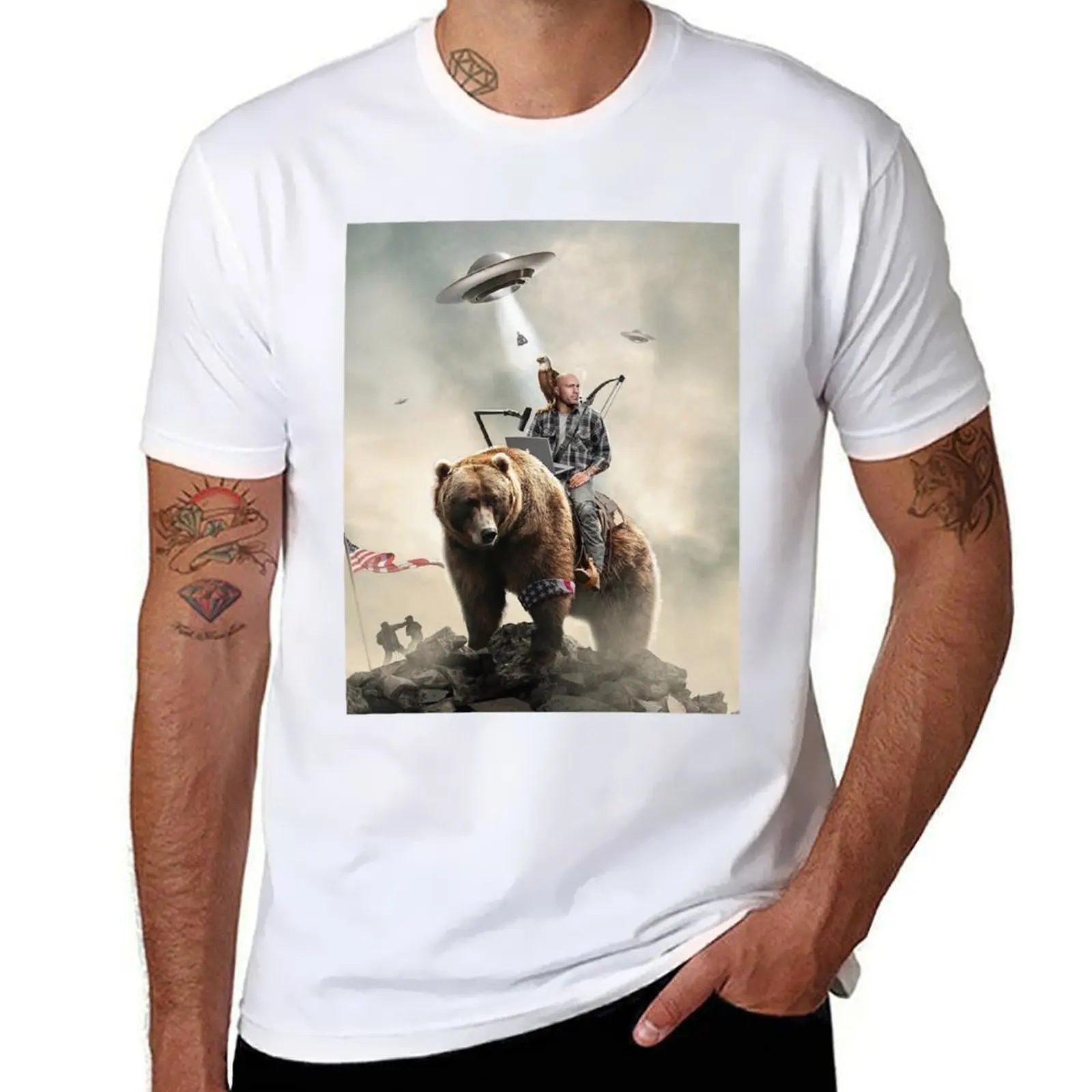 

Joe Rogan Riding A Bear (+ Aliens) T-Shirt man t shirts high quality luxury brand graphic t shirts for man T-Shirt