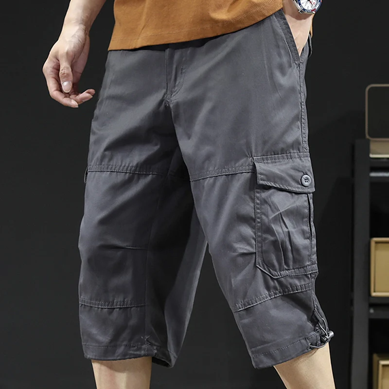 Mens Cargo Shorts Casual Half Pants Elastic Waist Summer Camo Shorts Sports Running Hiking Multiple Pockets Male Knee Pants