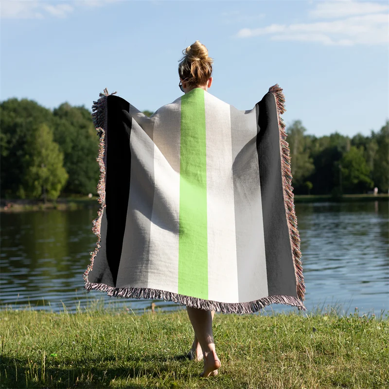 Gaslight Gatekeep Girlboss Agender Pride Flag LGBT Rainbow Jacquard Fringed Woven Throw Blanket