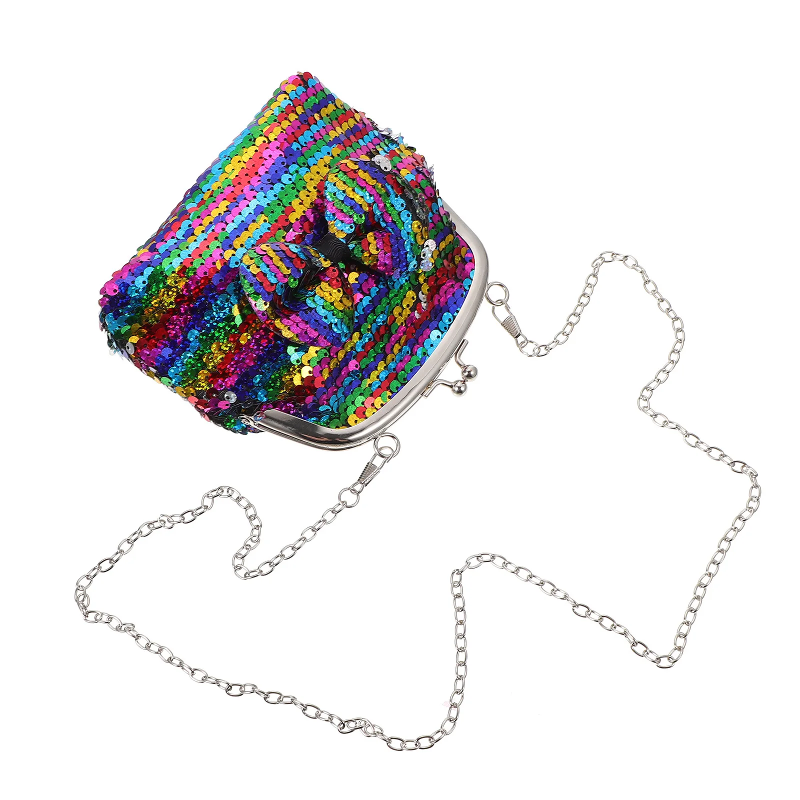 1 قطعة حقيبة كتف واحدة بريق محفظة نسائية للعملات المعدنية Bowknot تصميم كيس التخزين الملون للمحفظة الصغيرة المحمولة Crossbody لامعة