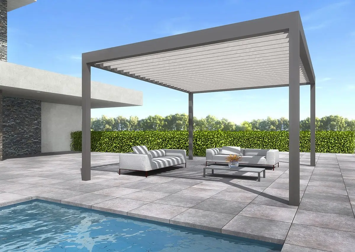 Solución de Gazebo de Última Generación, Villa Personalizada con Puerta Corredera de Vidrio Templado, Pérgola Motorizada de Aleación de Aluminio Impermeable