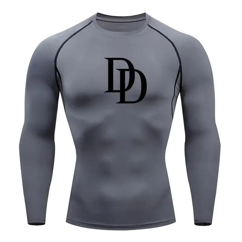 Men's Compression Fashionable Printed T Shirt Autumn Sportswear Running T-shirt Elastic Quick Dry Sport Gym Fitness TShirts Men