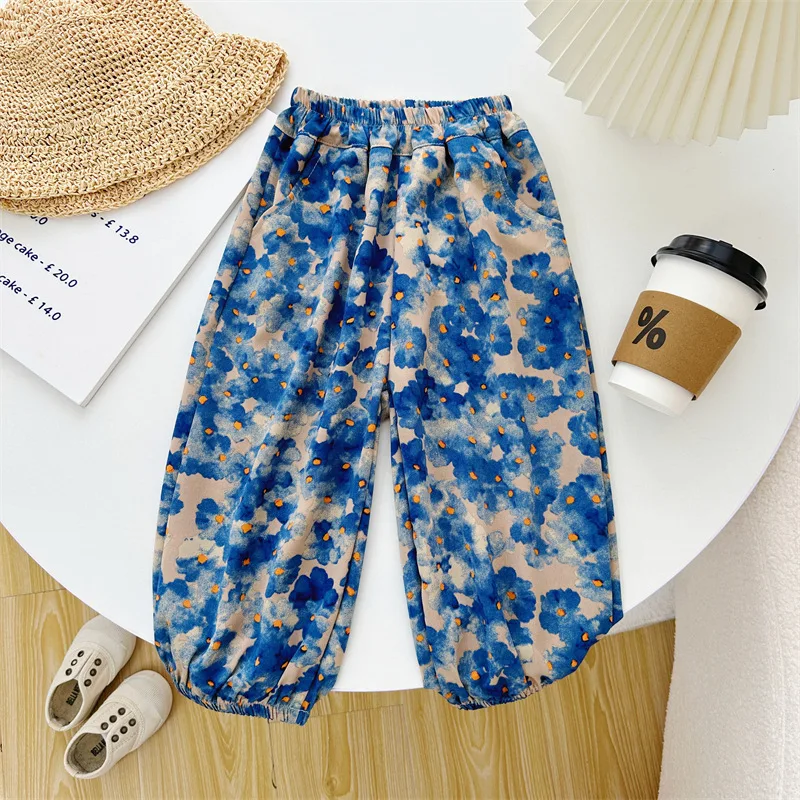 Girls' Floral Mosquito-proof Pants Summer Thin Girls' Fashion Children's Summer Clothes Medium and Children's Foreign Pants