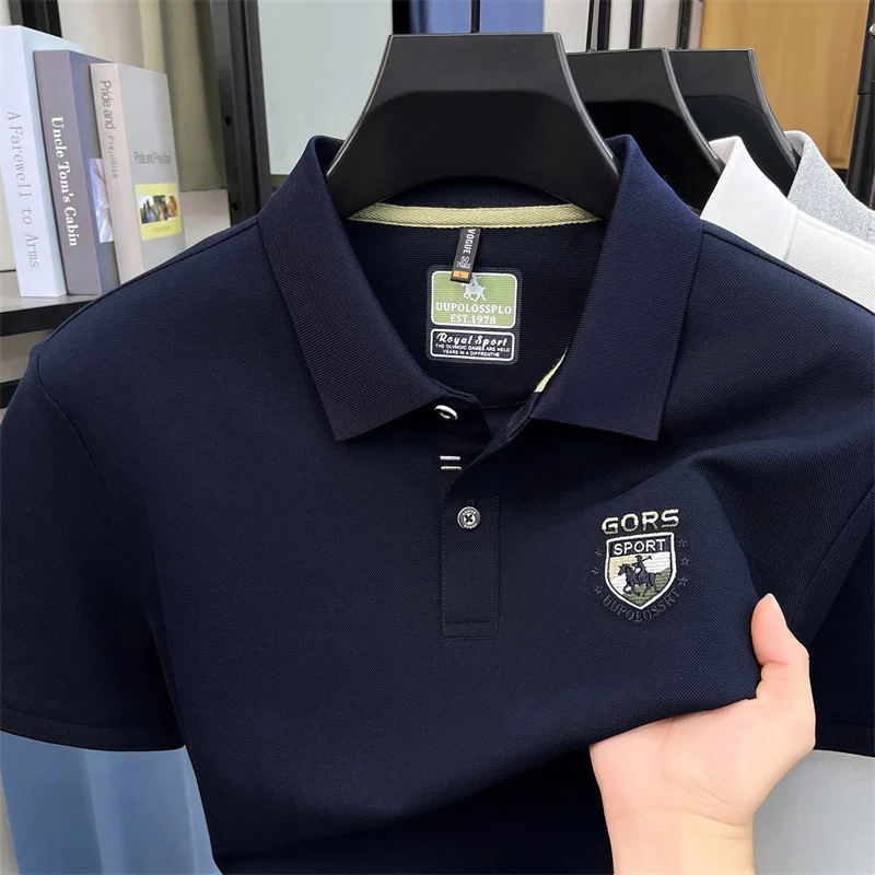 Men's Polo Shirt Short Sleeve Embroidered Pique Knit White Light Gray Breathable Casual Business Classic Summer Men's Clothing