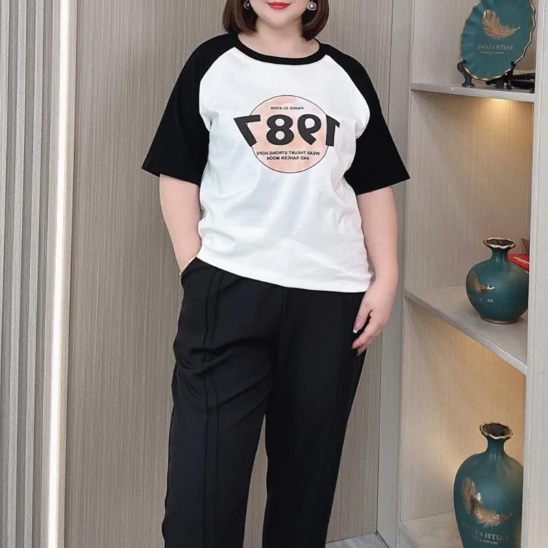 American Style Retro Short Sleeve T-shirt Women Summer New Plus Size Loose Thin Casual Cotton Top