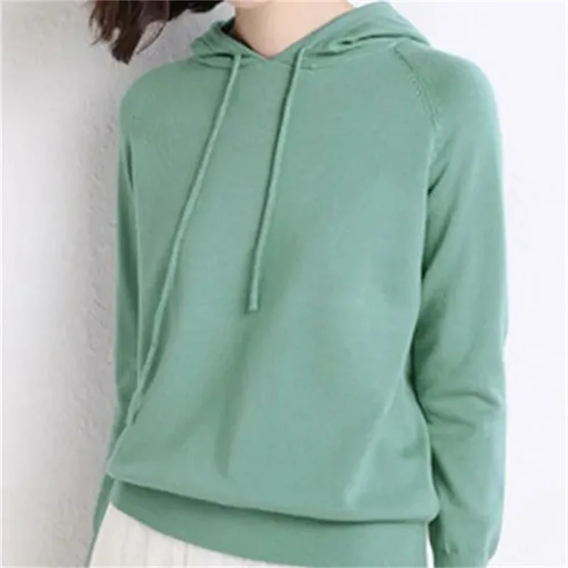 New Hoodie Sweater Women's Korean Loose Thin Knitter Coat Spring Autumn All-Match Pullover Sweater Hooded Knitwear Female Jumper