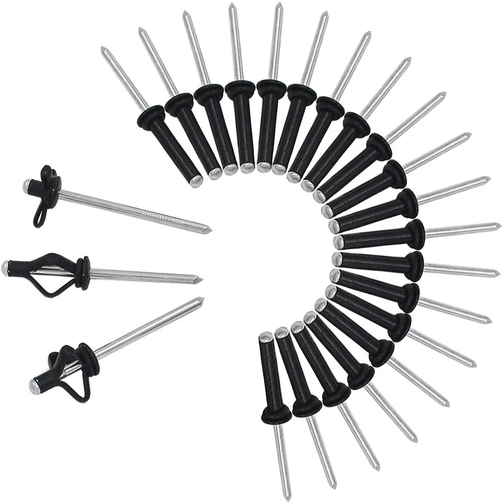 20Pcs Aluminum Alloy Rivets for Kayak Marine Boat Pad Eye Deep Water Long Grip Mounting Rivets with Waterproof O-Rings Black