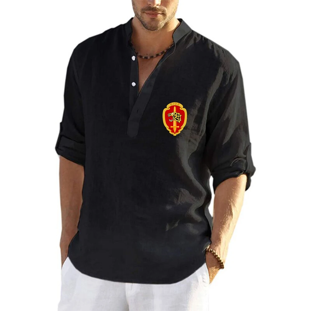 2026 Men's Portugal GNR National Guard Gendarmerie GIOE Special Forces Unit Logo Print V-Neck Summer Breathable Flax Shirt
