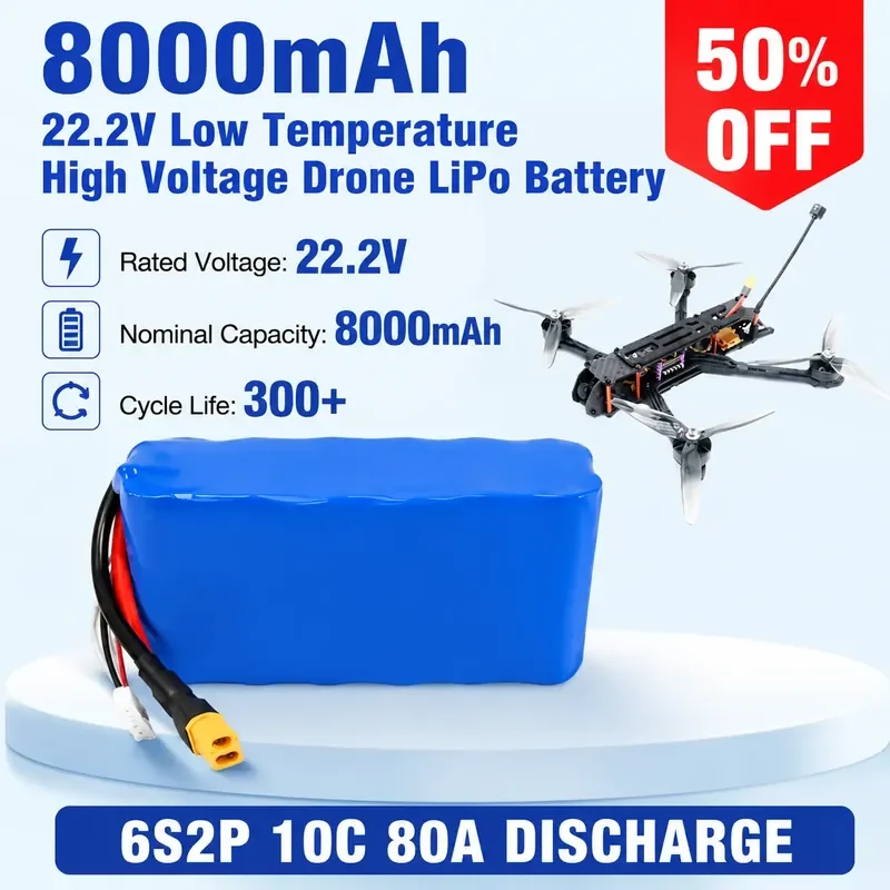 For 21700 6S2P 8000mAh 22.2V 10C High Discharge Lithium Polymer Battery for Model Aircraft and Drone