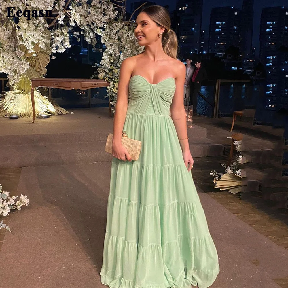 Mint Green Chiffon Evening Dresses Sweetheart Pleats Customized Prom Dress Women Formal Event Dress Wedding Bridesmaid Gowns