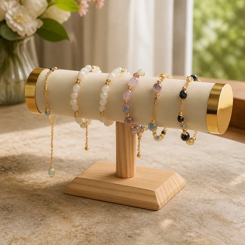 Stylish Gold T-Bar Jewelry and Watch Organizer Stand for Bracelets, Necklaces, and Hair Accessories Made of Durable Metal