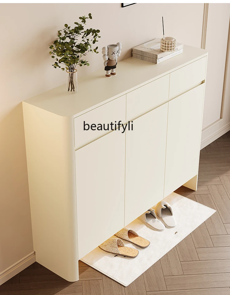 Modern Minimalist Cream Style Shoe Cabinet Entrance Cabinet Large Capacity Light Luxury Shoe Rack Home