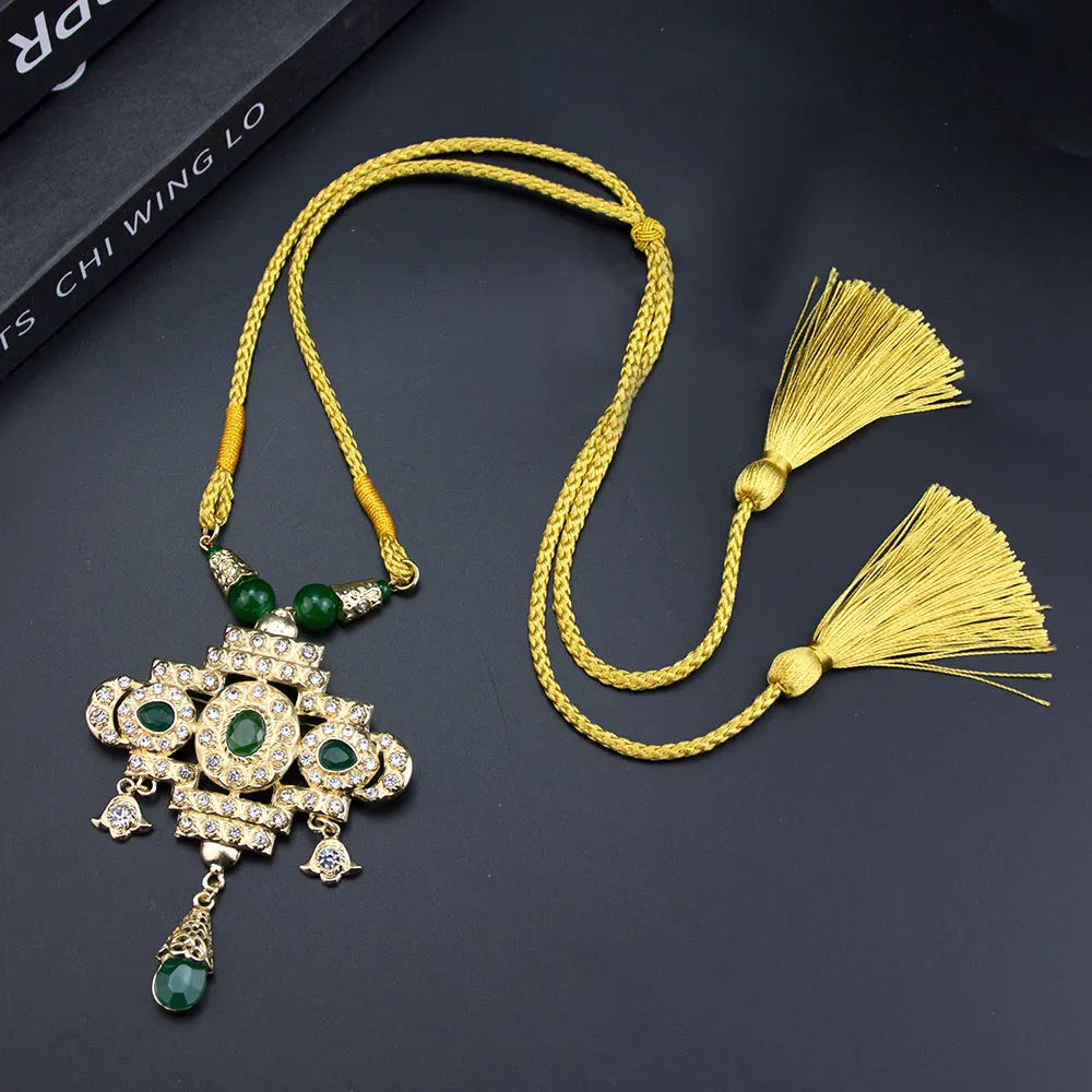 Poyasa Ethnic Women Rope Choker Necklace Tassels String Gold Color Crystal Arabic Style Pendant For Women Algeria Bridal Bijoux
