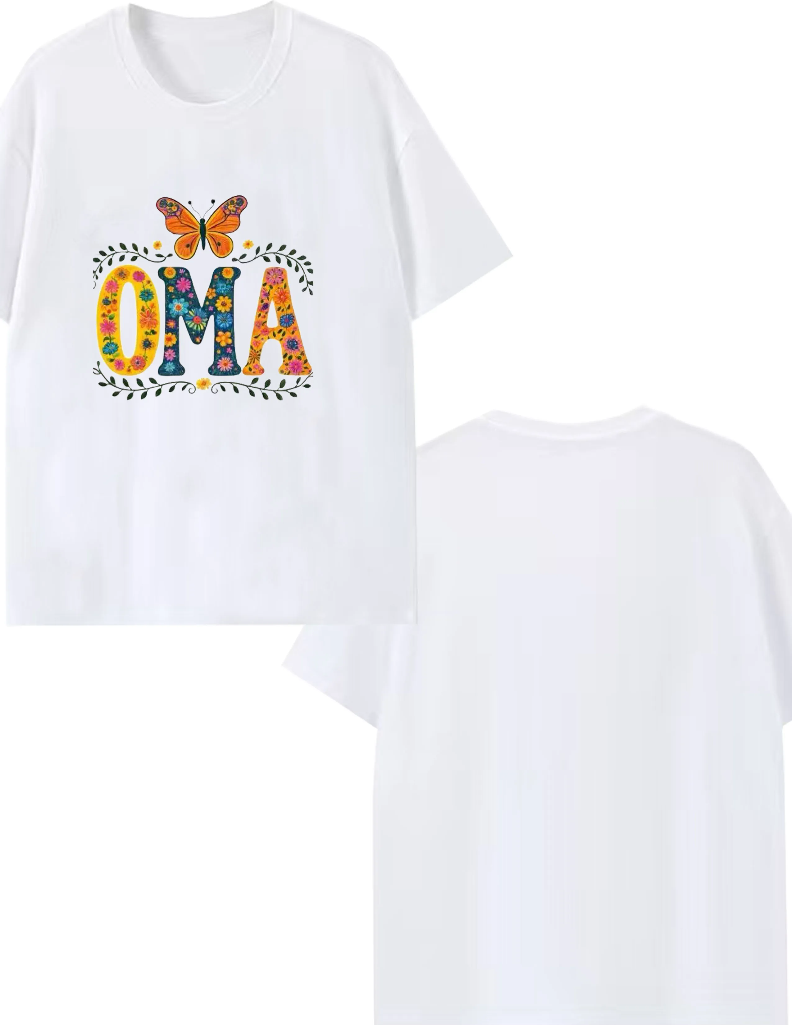 

Floral OMA Letter With Butterfly Graphic Print T Shirt Men Women Casual Short Sleeve Tee Top Streetwear