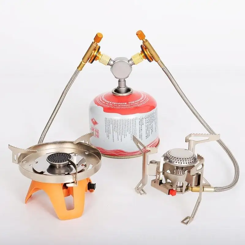 

Gas Distributor Connector Outdoor Camping Stove Two-Way Adapter; Split Two Outputs For Hiking Cooking Tools 1/2Pcs