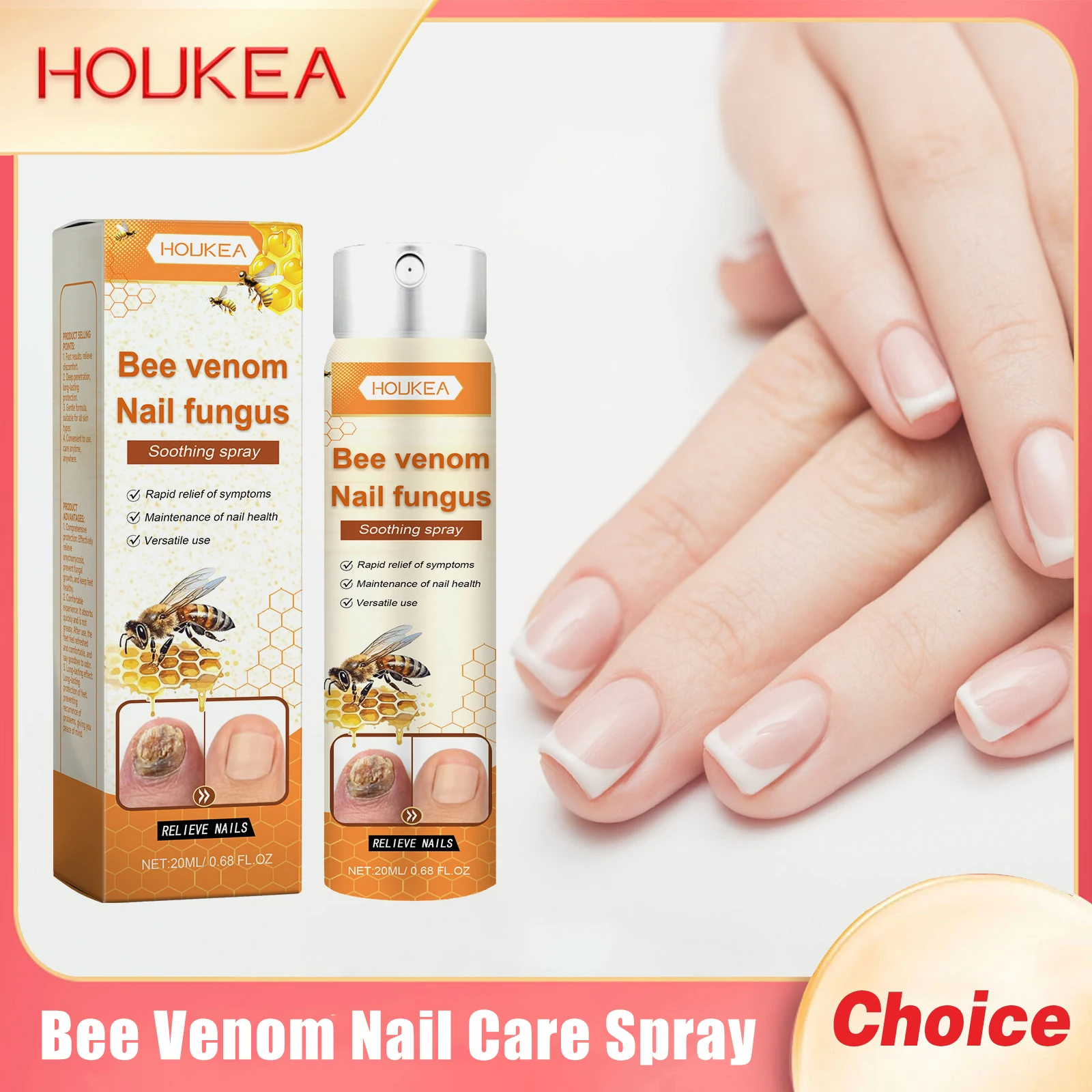 Houkea Bee Venom Nail Care Spray Reduce Black Cuticle Remove Agnail Repair Damage Nourish Dry Travel Foot Nail Treatment Oil Kit