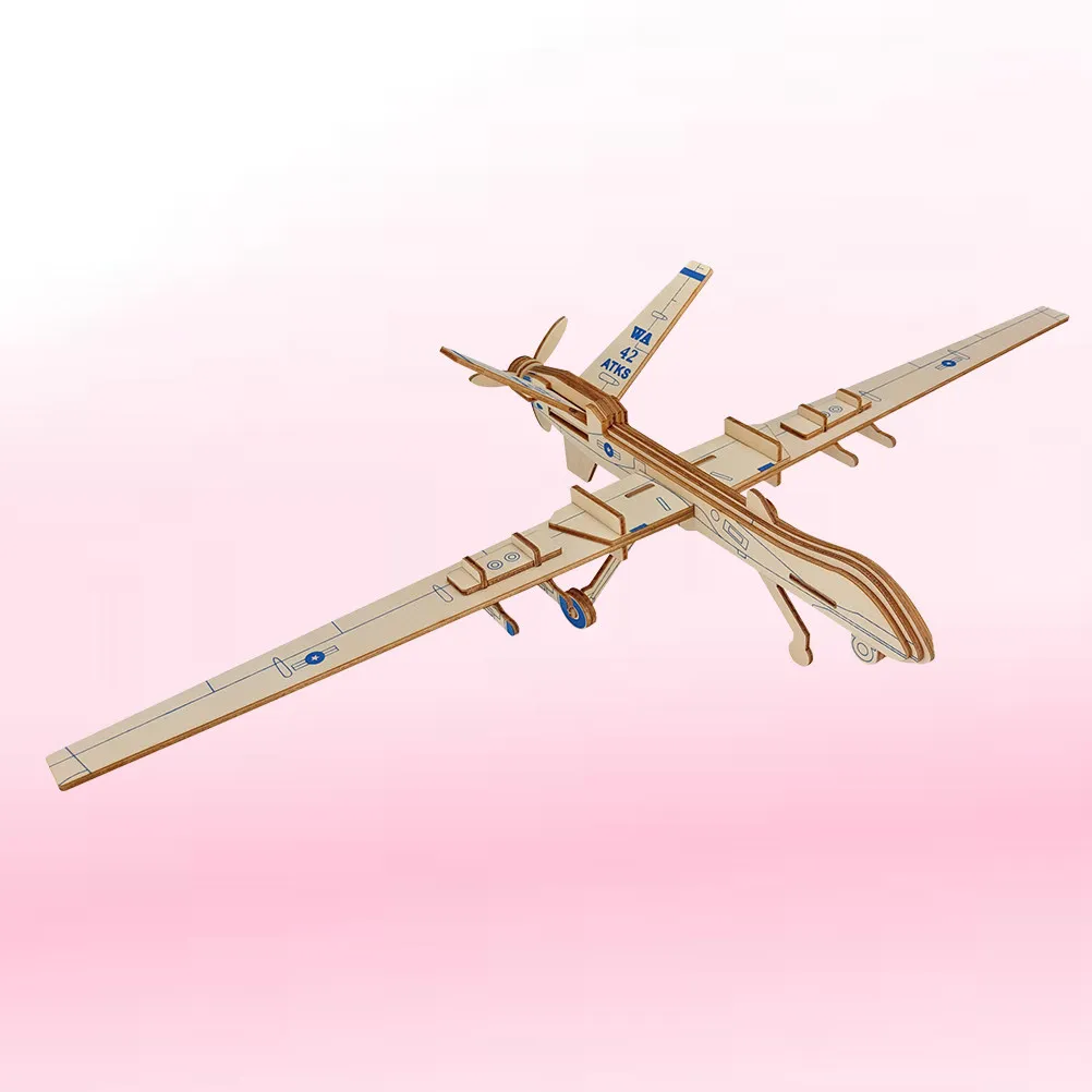 3D Wooden Assemble Educational Puzzle for Kids Creative Cognition Muscle Exercise DIY Unmanned Reconnaissance Drone Decoration