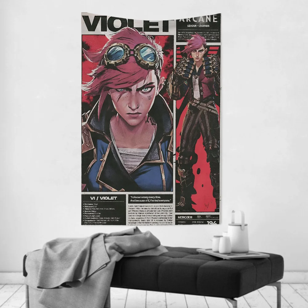 غامض 2 Vi Jinx Ekko نسيج ديكور غرفة قماش صوفي حفلة معلقة خلفية غرفة ديكور غرفة الطفل #5