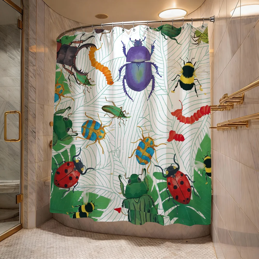 

Cute insect shower curtain bug jungle nature cartoon pattern whimsical tropical bathroom curtain liner for kids girls home decor