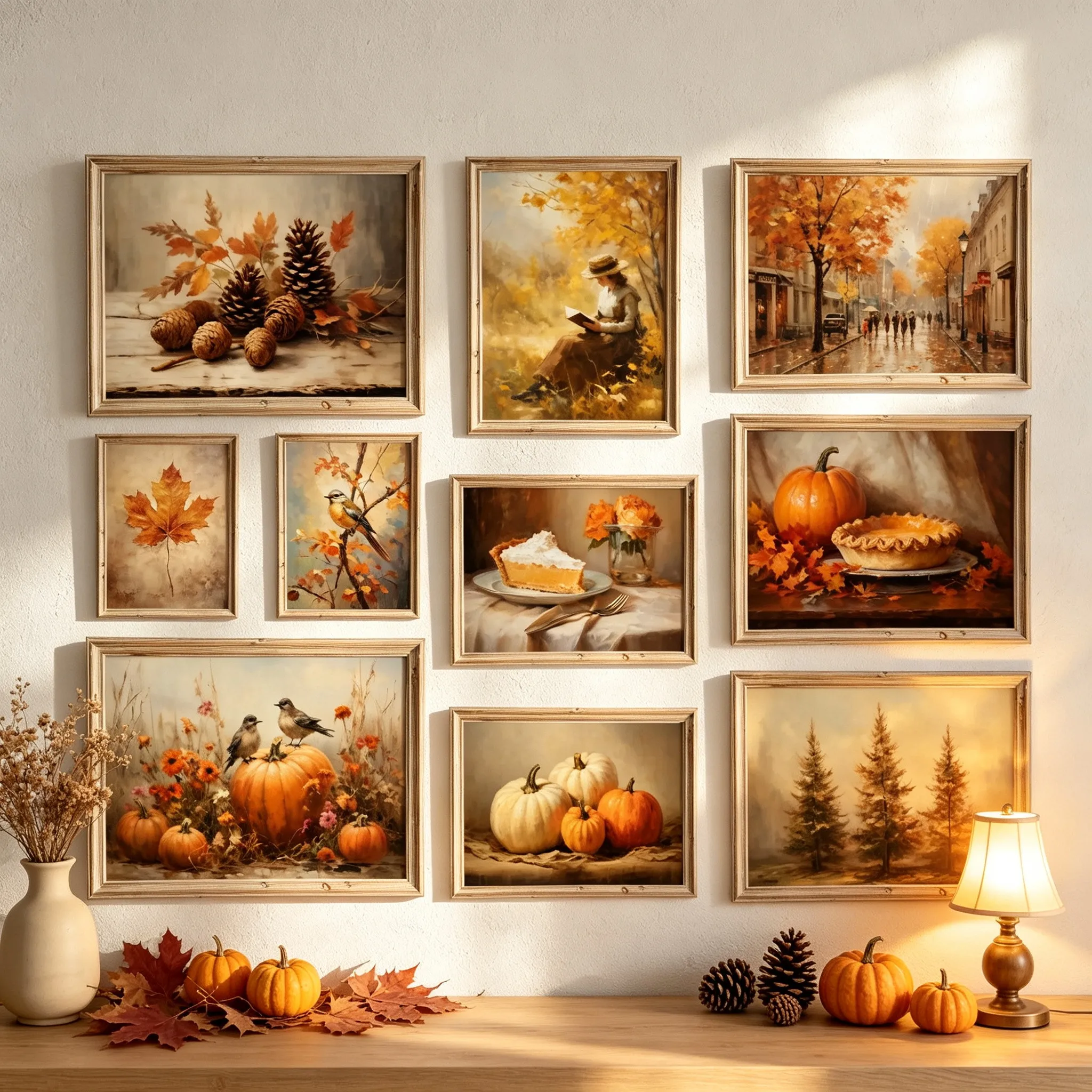 Thanksgiving Gallery Wall Art Vintage Fall Printable Wall Art Autumn Rustic Oil Paintings Thanksgiving Day Decor Gift Poster