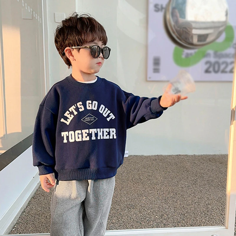 Boys' Crewneck Thin Sweatshirt Sport Long Sleeve Cotton Pullover Tops Kids Toddler Solid T-Shirt