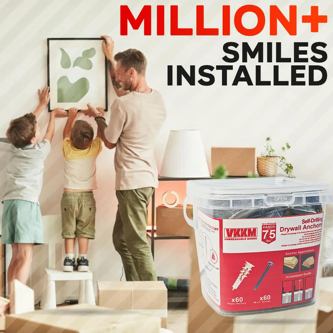 Set baut jangkar drywall pengeboran mandiri VKKM, nilon bertulang fiberglass, penting untuk pemasangan dinding lintas batas.