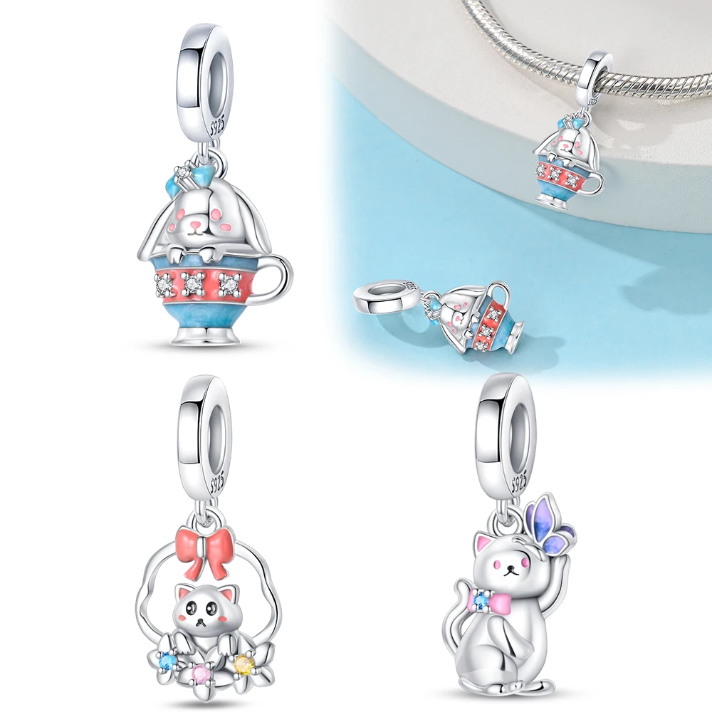 Charms Plata Cat in Basket Pendant Silver Colors For Charms Silver Colors Original Bracelet for Jewelry Making