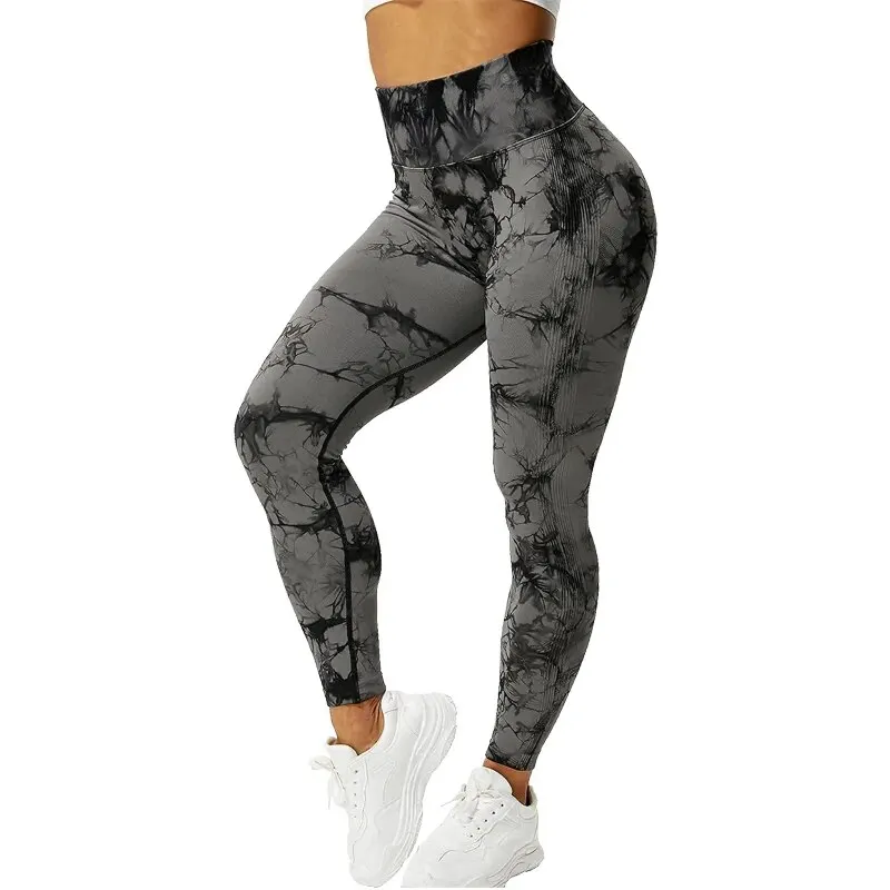 Leggings senza cuciture Tie Dye per pantaloni da Yoga a vita alta da donna, collant elastici per il sollevamento del culo Scrunch