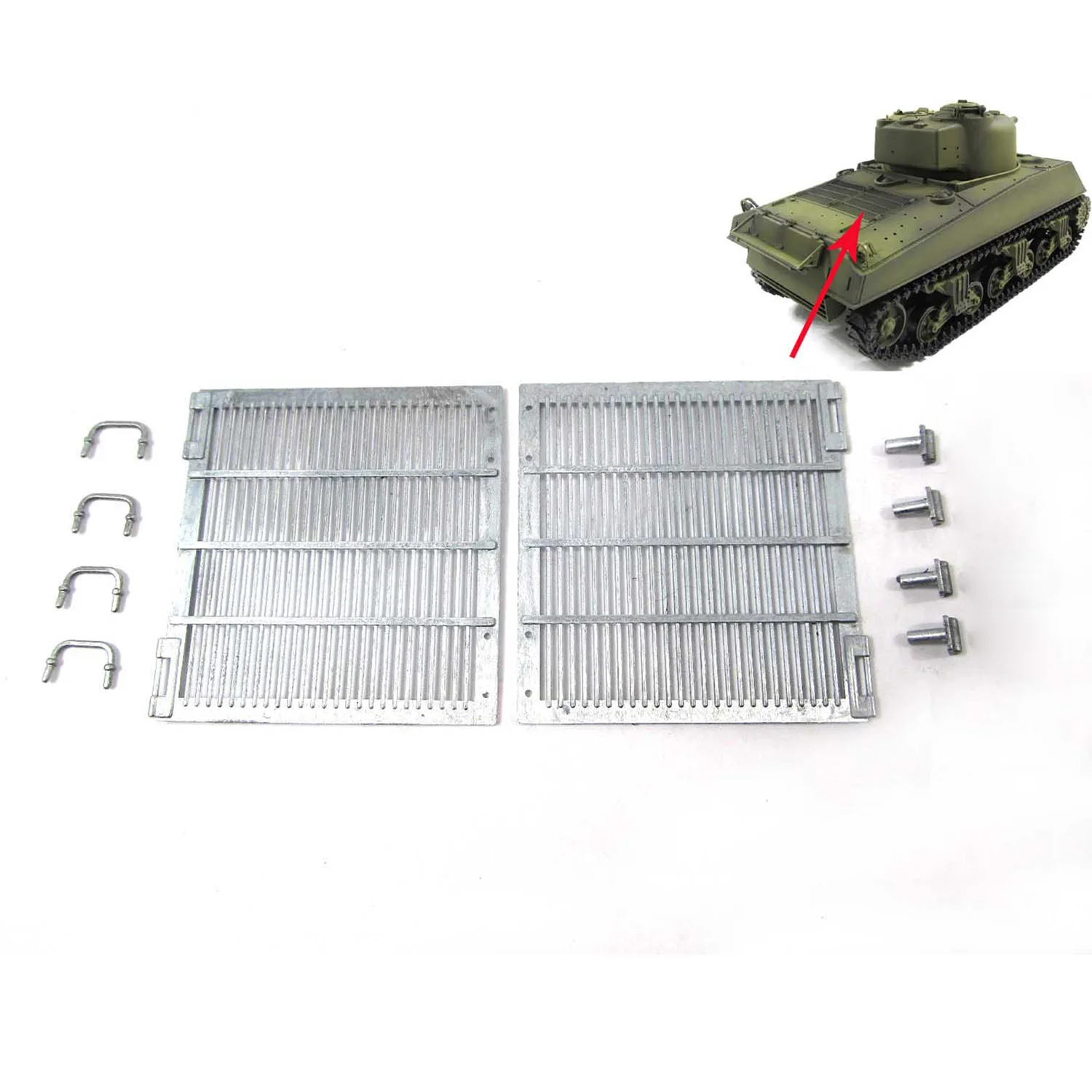 Piezas de repuesto Mato M4A3 Sherman RC, torreta de tanque, puerto de pistola de Metal, juego de herramientas TOUCAN, pasamanos, escalones, parrillas, bocina TH00882, 1/16