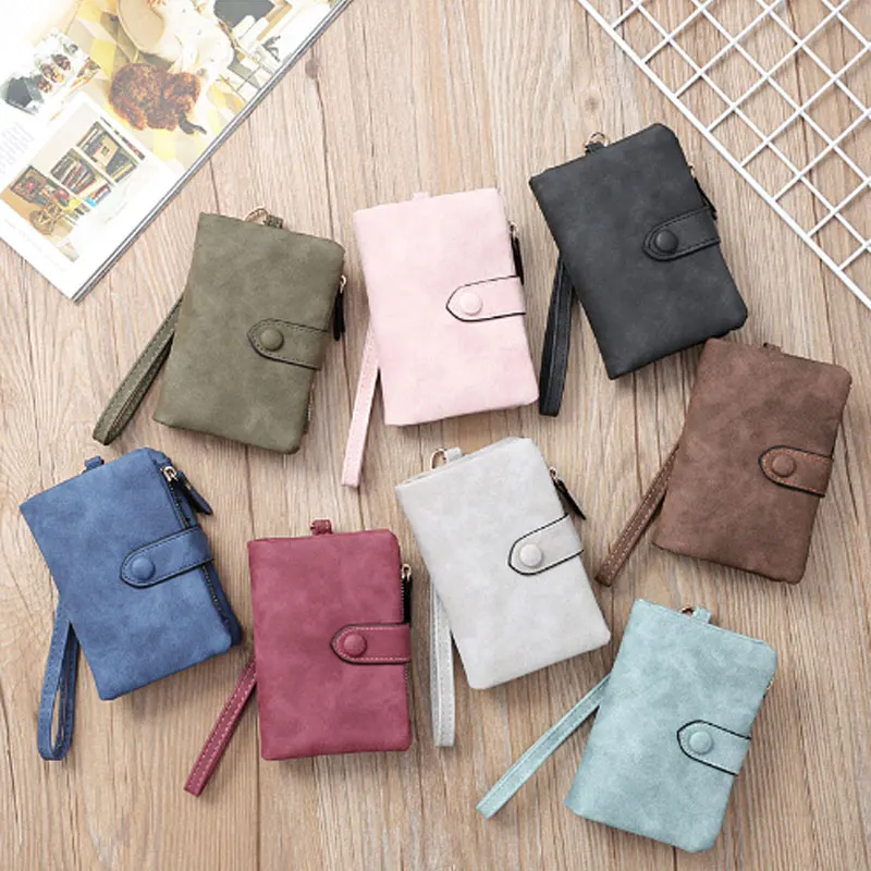 

Women Wallets with Coin Zipper Pocket Minimalist Frosted Soft Leather Purses Redit Bank Card Holder Money Purses