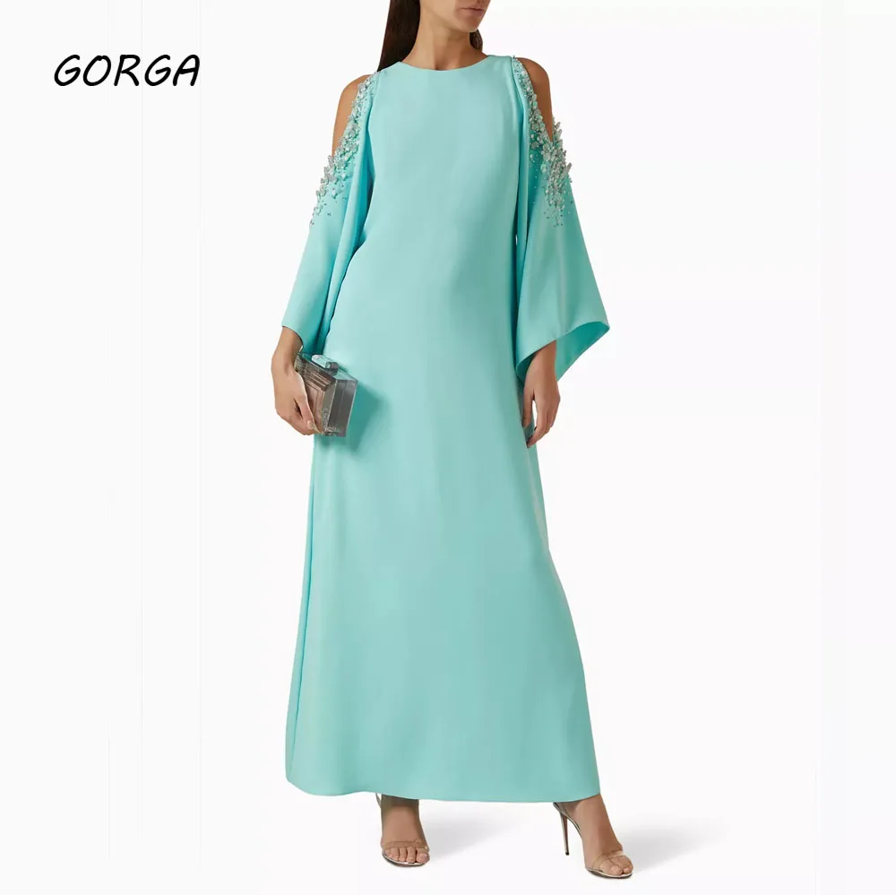 GORGA Dew shoulder Beading Mermaid 2024 Slim Long Crepe Ocassion Gown Floor-Length Evening Dress فستان سهرة نسائي