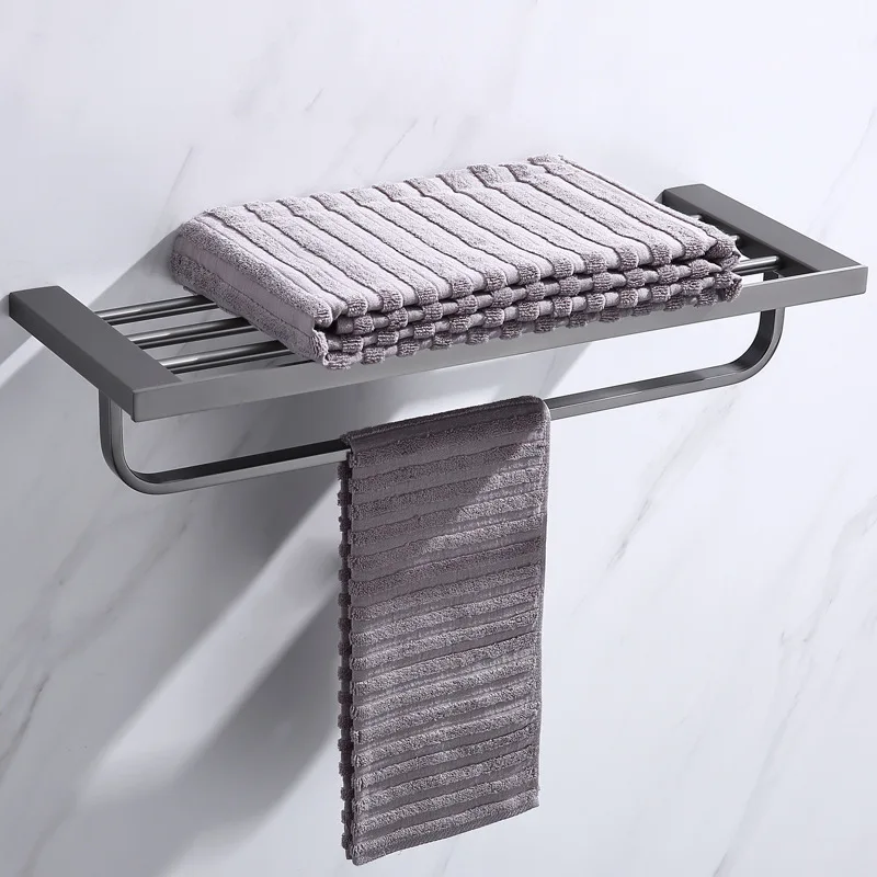 Gun Gray 304 Stainless Steel Towel and Towel Rack Storage Bathroom Hardware Accessory Set