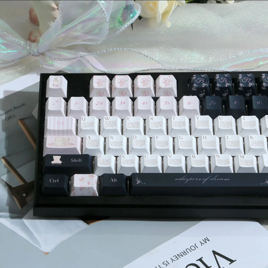 Bear Bouquet Theme Keycaps Set PBT MOA Cherry Profile Custom Original Handmade Keycaps for Mechanical Keyboard Accessories Gift