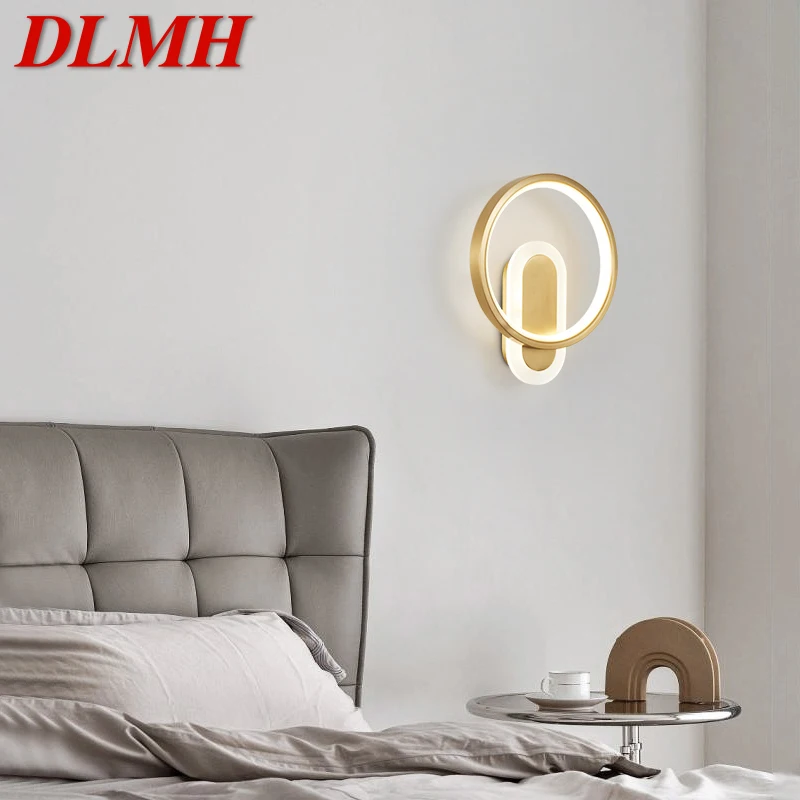 

DLMH Contemporary Gold Brass Beside Lamp LED 3 Colors Simply Luxury Creative Copper Sconce Light for Aisle Bedroom Decor