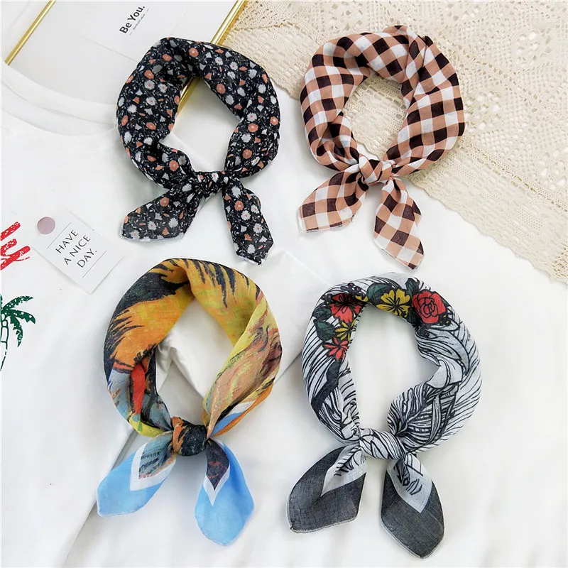 58cm Cotton Linen Square Scarves Women Decorative Scarf Spring Autumn Summer Headband Decoration Neck Scarf Neckerchief Turban