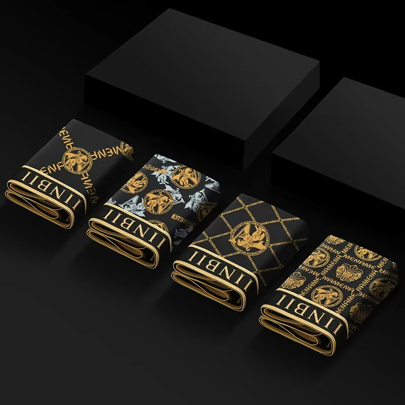 8Pcs/Set Luxury Golden Black Gold Men Underwear Trend-Print Boxer Short Stylish Men Underpant Antibacterial Breathable Men Boxer